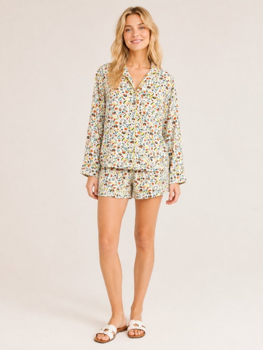 2/$30 Lands' End Whimsical Pajama Top Sleepshirt Cream Multi 1X #A4255
